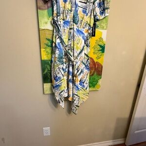 Karl Lagerfeld Asymmetrical Dress in Blue, Yellow, and White